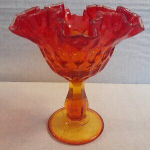VTG Fenton Amberina Glass Compote (yellow glows)